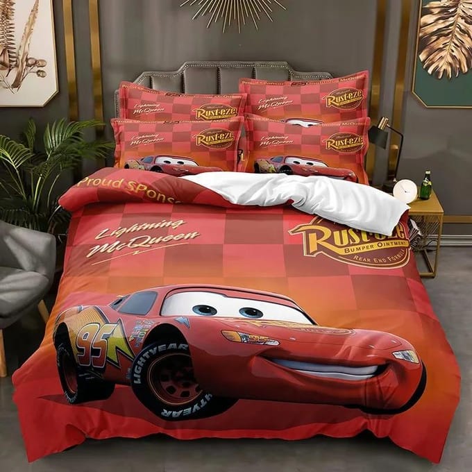 Parure de lit Dessin Animé Voitures Housse de couette Flash McQueen Linge de lit pour garçon Cadeau pour Enfants 180*220cm 3pcs