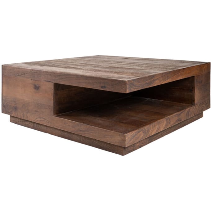 Salontafel Bram - Espresso Mangohout - 80 x 80 cm - Vierkant - met opbergruimte