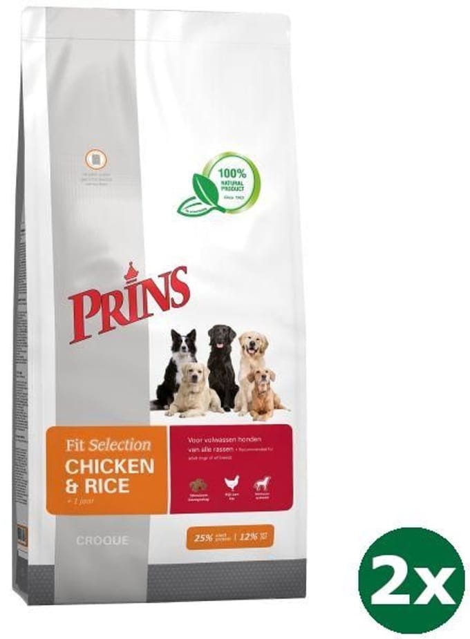 2x14 kg Prins fit selection kip / rijst hondenvoer