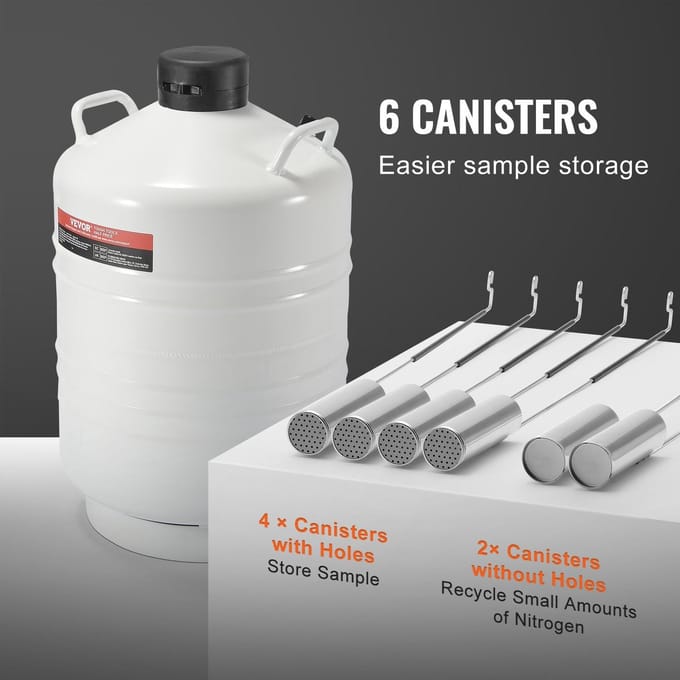 Réservoir d'azote liquide 30 L Alliage d'aluminium Contenant LN2 Dewar 6 Canisters