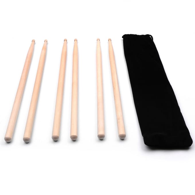 3 paires de baguettes de tambour en érable 5A avec sac de transport pour jouer du tambour naturel