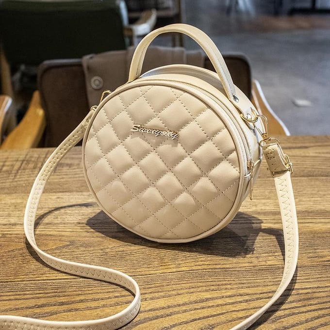 Retro Kleine Ronde Tas Dames Tas Dames Geborduurde Messenger Bag beige