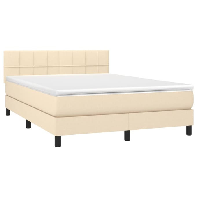 vidaXL - Boxspring - met - matras - en - LED - stof - crèmekleurig - 140x200 - cm