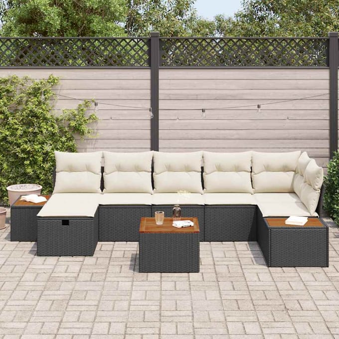 vidaXL - Tuinbank - Set - 8 - st - Zwart - poly - rattan