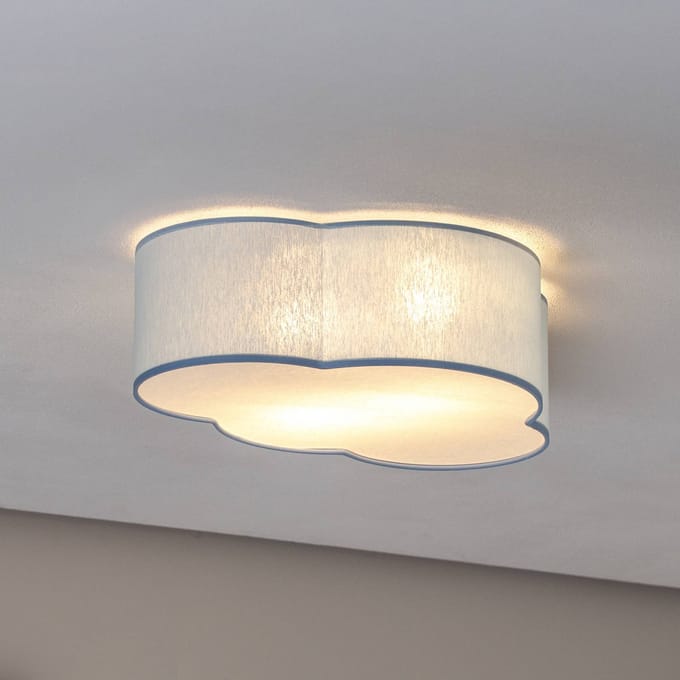 TK Lighting Plafondlamp Cloud, blauw, 43 cm lang, textiel, wolk, E27