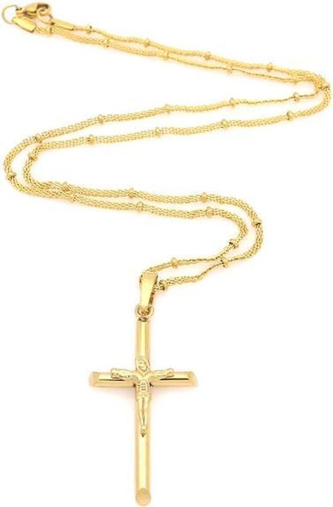Mendes Kruis ketting Edelstaal Goudkleurig Mesh