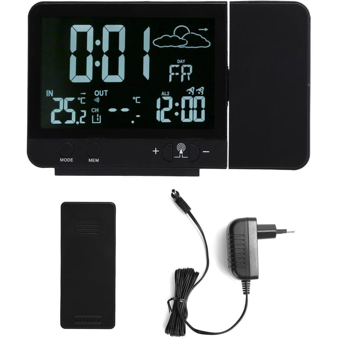 Projectie Wekker Draadloze Binnen Buiten Thermometer Temperatuur Vochtigheidsmeter black