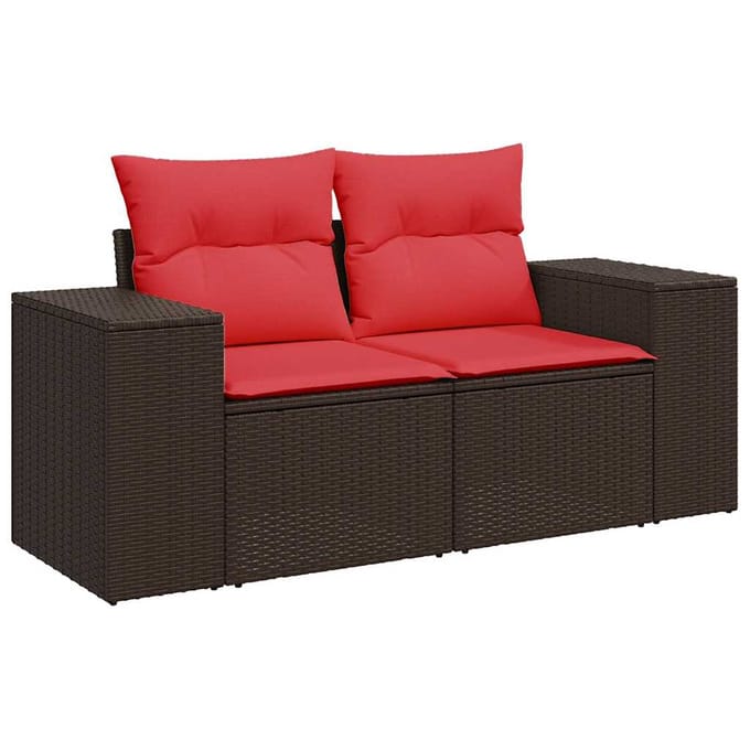 vidaXL - Tuinbank - met - kussens - 2-zits - poly - rattan - bruin