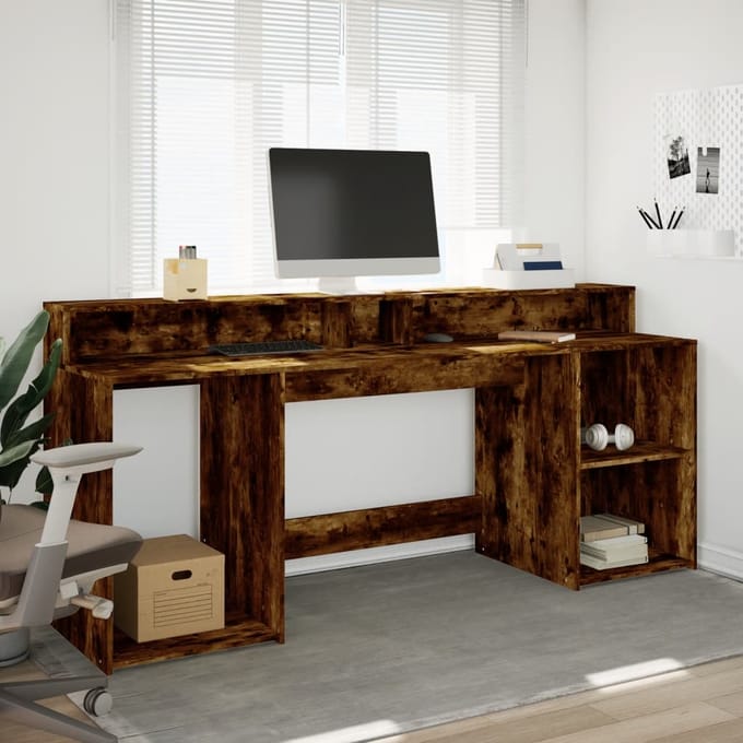 vidaXL - Bureau - met - LED-verlichting - 200x55x91 - cm - hout - gerookt - eikenkleur