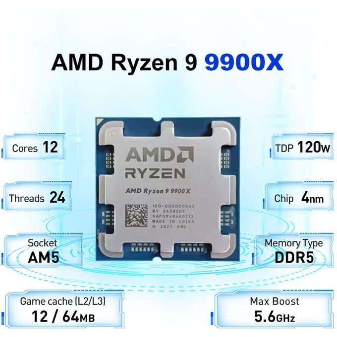 AMD Ryzen 9 9900X Boxed - Desktop processor - CPU - 12 Core - 24 Threads - 4,4GHz/5,6GHz - Socket AM5