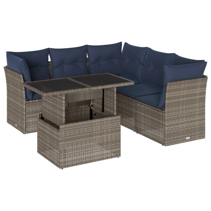 vidaXL - 6-delige - tuinbankset - met - kussens, - grijs - polyrotan