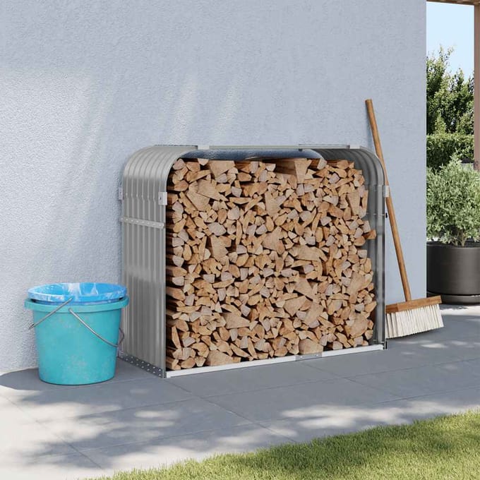 vidaXL - Haardhoutopslag - 120x45x100 - cm - gegalvaniseerd - staal - lichtgrijs