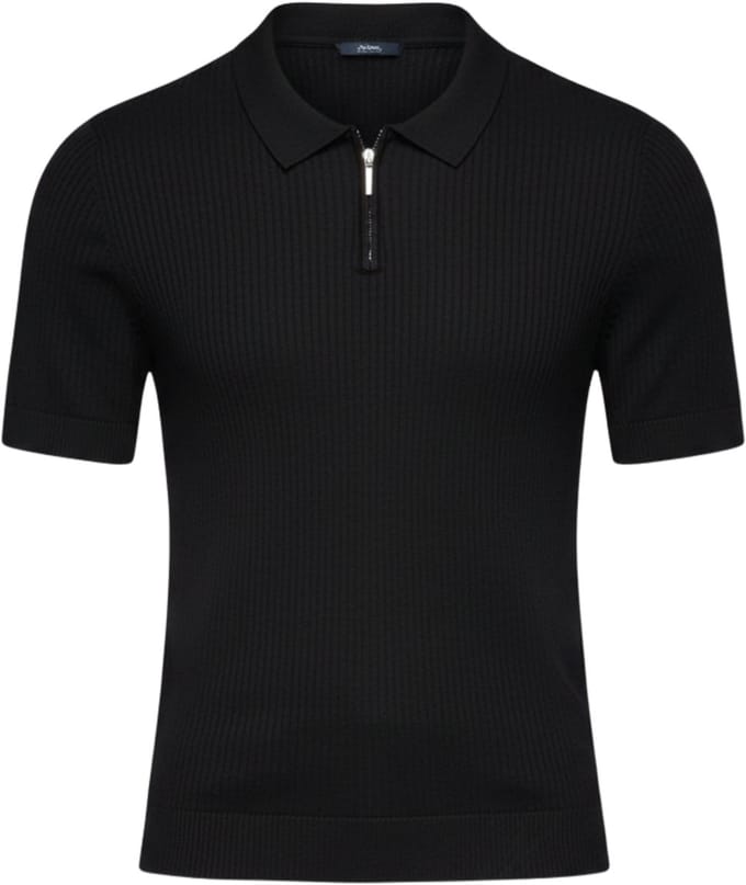 OMBRE Polo - Slim Fit - Viscose - Korte Mouw Zwart M