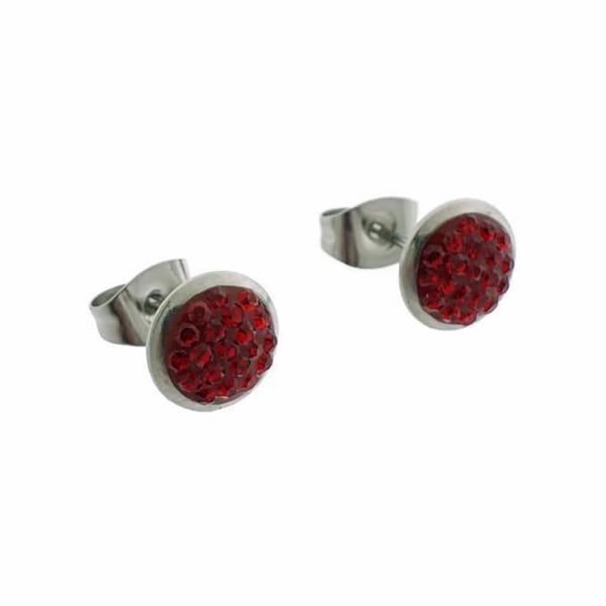 Rvs sieraden - Druzy oorbellen met kristal -Rood -8mm-dames oor studs