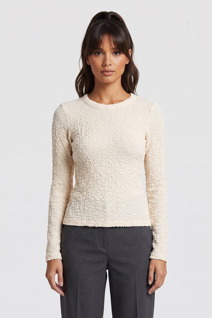 ARKET Iva Crincle Top Beige Maat: 32 | Longsleeves Outlet | Dames | Beige
