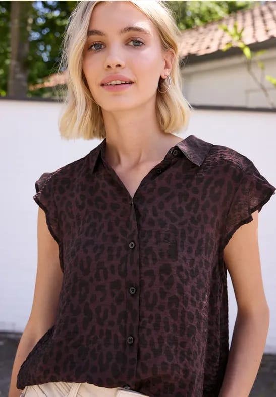 Blouse met volantmouwen en luipaardprint