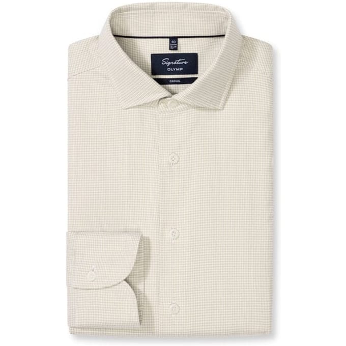 OLYMP Signature Casual Overhemd, Tailored Fit, Kent, Lichtbeige