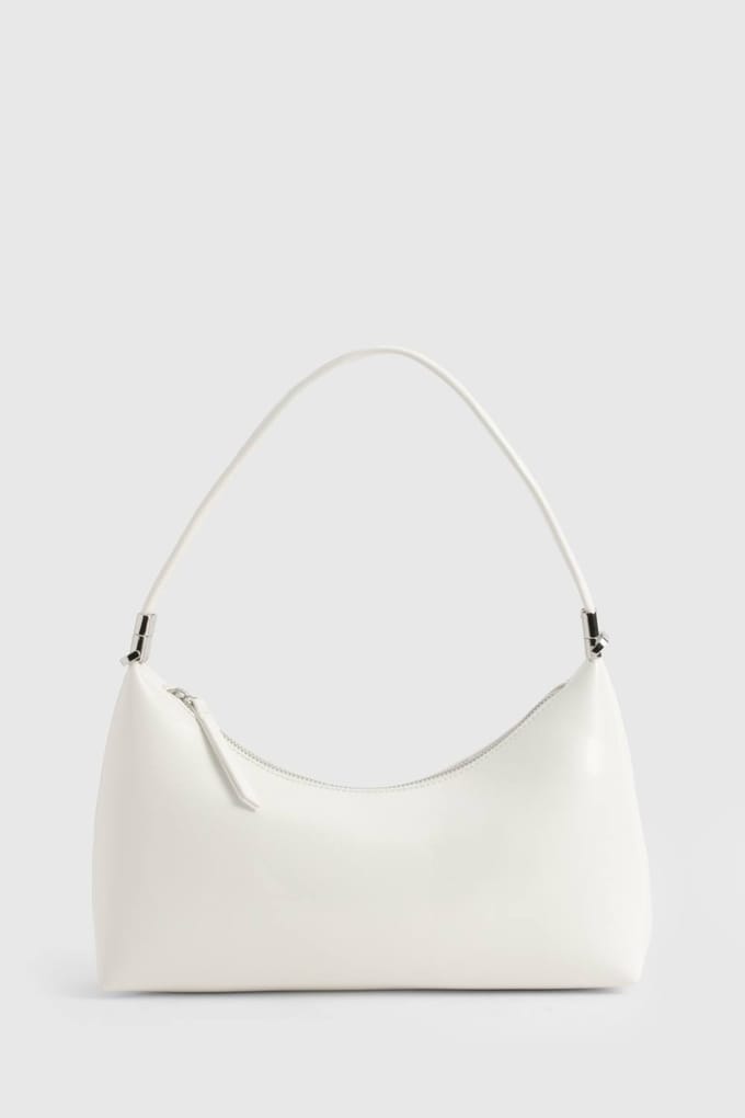 boohoo Dames Glanzende PU Schoudertas Met Crossbody Riem | Wit