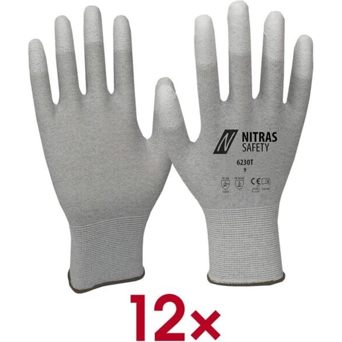Nitras Handschoenen grijs / wit mt. 9 - 6230T-9