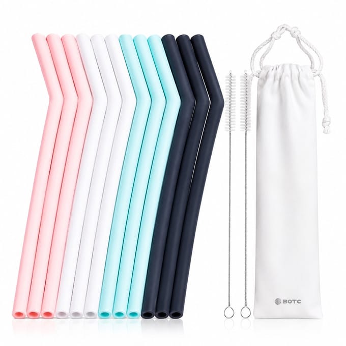 BOTC Siliconen Herbruikbare Rietjes - set van 12 stuks incl. 2 borstels - Herbruikbare - drinkrietjes -  BPA vrij