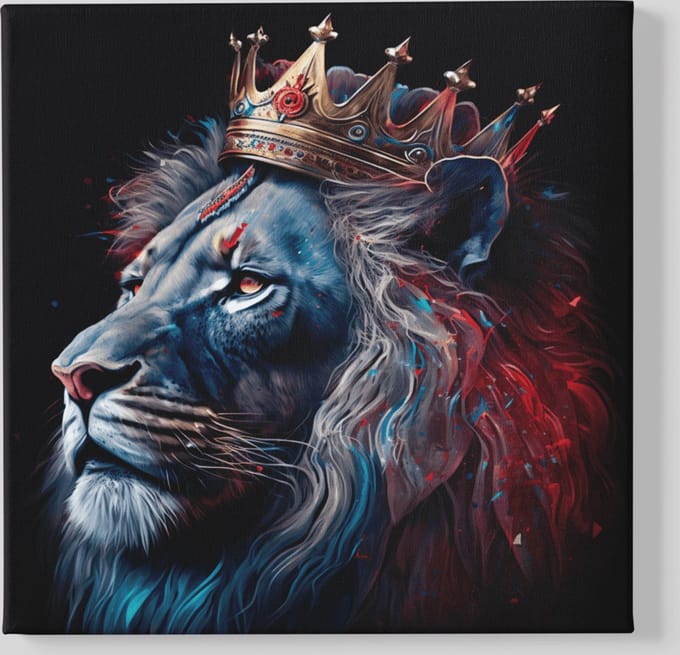 Canvas Schilderij - Dieren - Leeuw - Leeuwenkoning - 60x60x2 cm