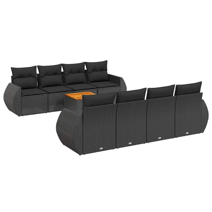 vidaXL - 9-delige - Loungeset - met - kussens - poly - rattan - zwart