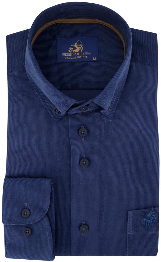 Blauw corduroy Eden Valley overhemd normale fit blauw