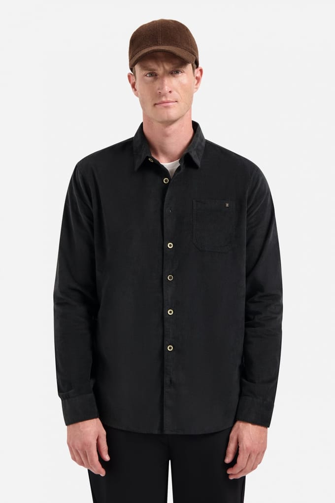 No Excess Shirt Solid Fine Herringbone Black Größe: M | Casual hemden Outlet | Herren | Schwarz
