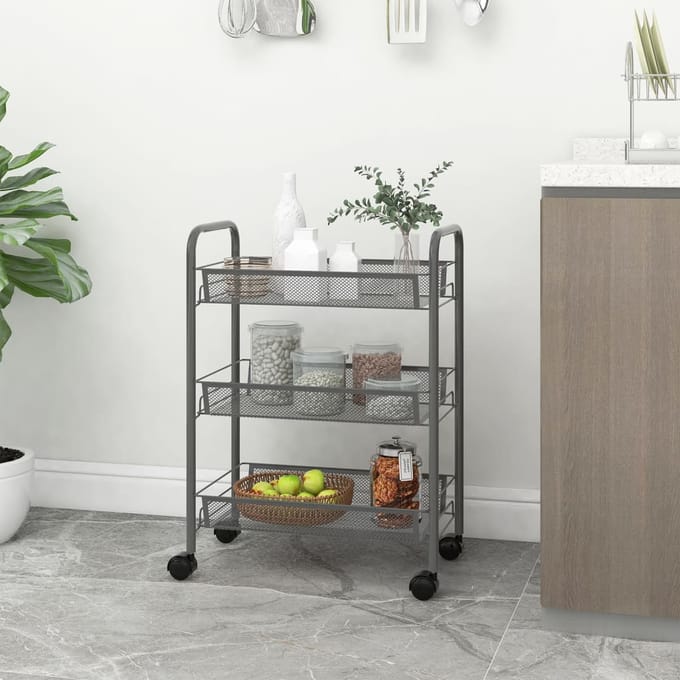 vidaXL - Keukentrolley - 3-laags - 46x26x54 - cm - ijzer - grijs