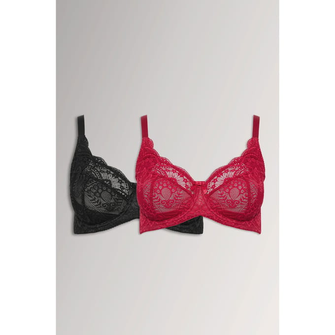 Yours Yourset 2Pack Zwart En Rode Kanten Bh's Met Swirlmotiefsize 85F