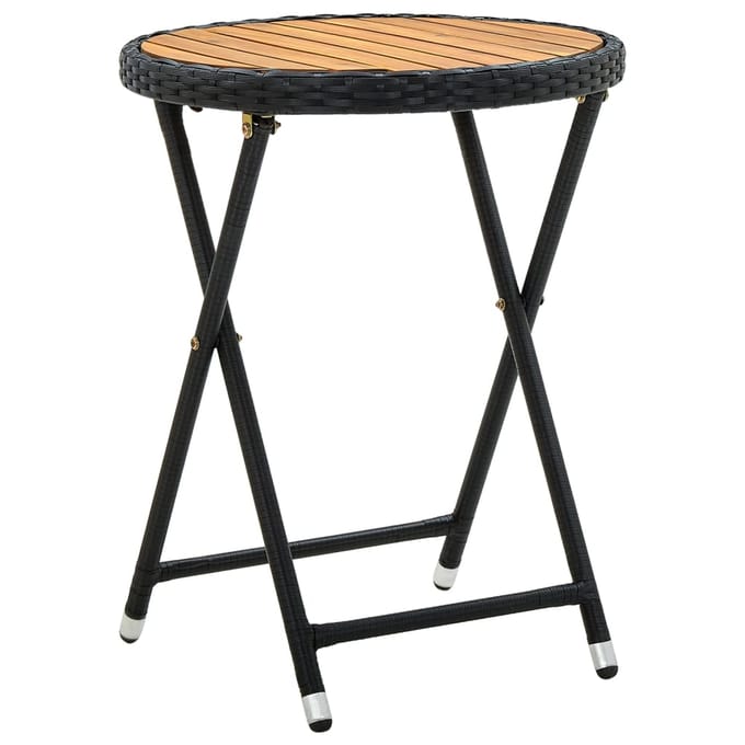 vidaXL - Salontafel - 60 - cm - poly - rattan - en - massief - acaciahout - zwart