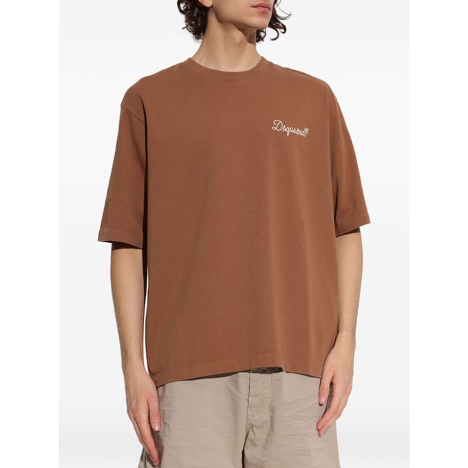 Dsquared2 t-shirt bruine man logo geborduurd