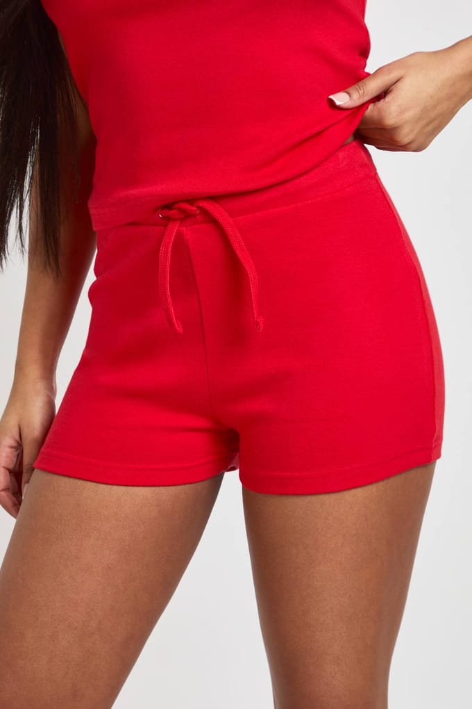 boohoo Dames Geribbelde Laagtailleerde Mini Short | Red | Maat: 16