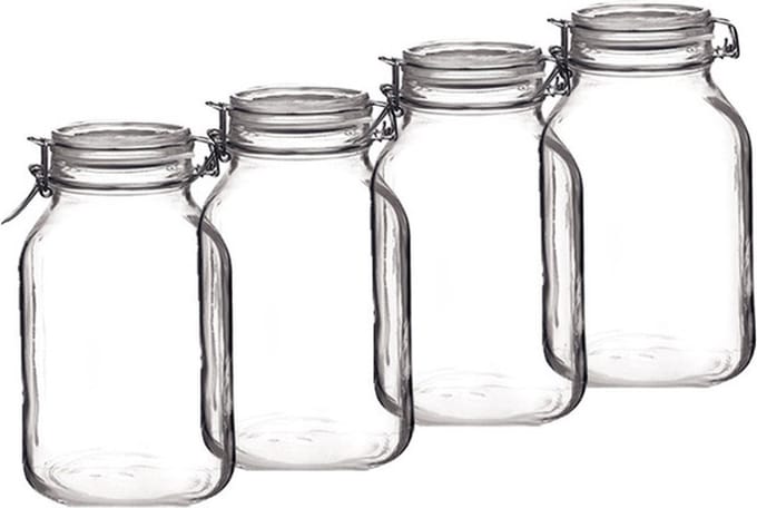 Bormioli Rocco Voorraad/weckpot - Set van 4x stuks - glas - transparant - 24 x 14 cm - 3 L