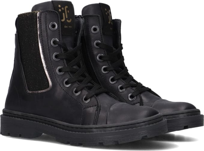 Jochie & Freaks Bibi Veterboots - Laarzen Met Veters - Meisjes - Zwart - Maat 29