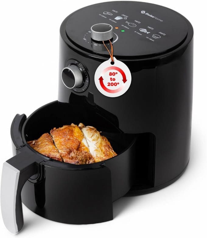 Compacte Luchtfriteuse 2,5 Liter - 1200W - Instelbare Temperatuur en Timer