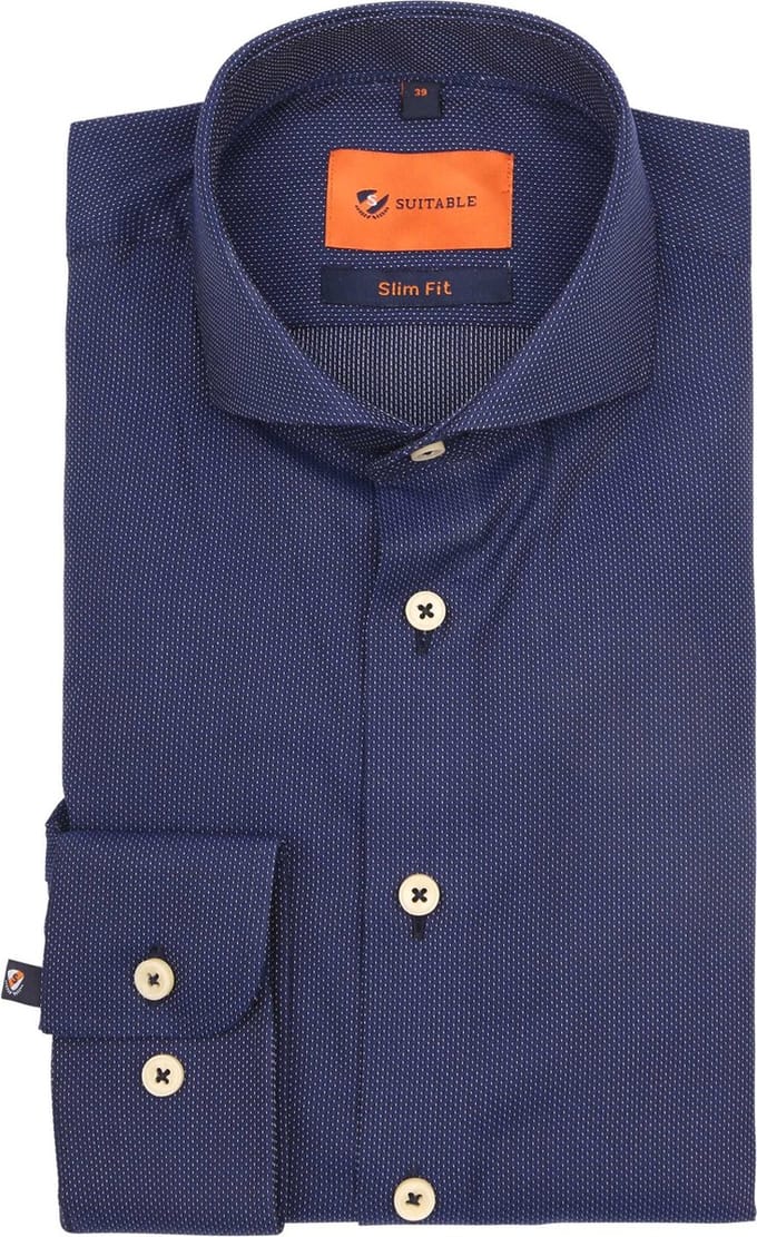 Suitable Overhemd Point Donkerblauw (navy) - Maat 39 - Heren - Overhemden Formeel