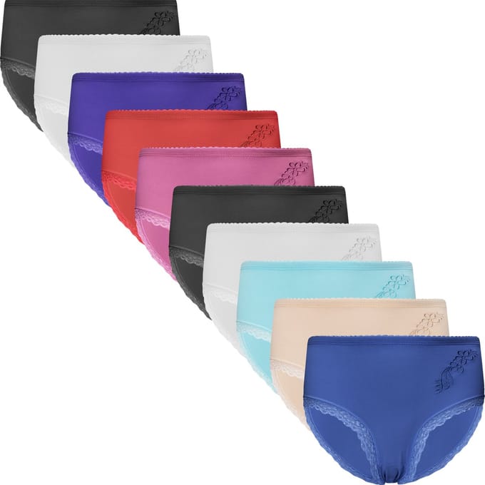 10-Pack Dames Slips met Kant bij de benen - Onderbroek - Hoge Taille - Maat L 9009