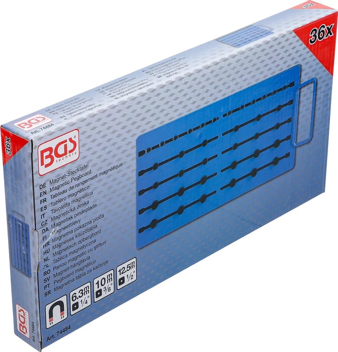 BGS Magnetisch opbergbord - met buitenvierkant - voor 36 dopsleutels - 1/4 / 3/8 / 1/2