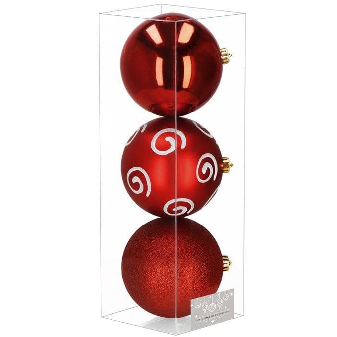 Springos Kerstballen | 3 Stuks | 15 cm | Rood | Wit