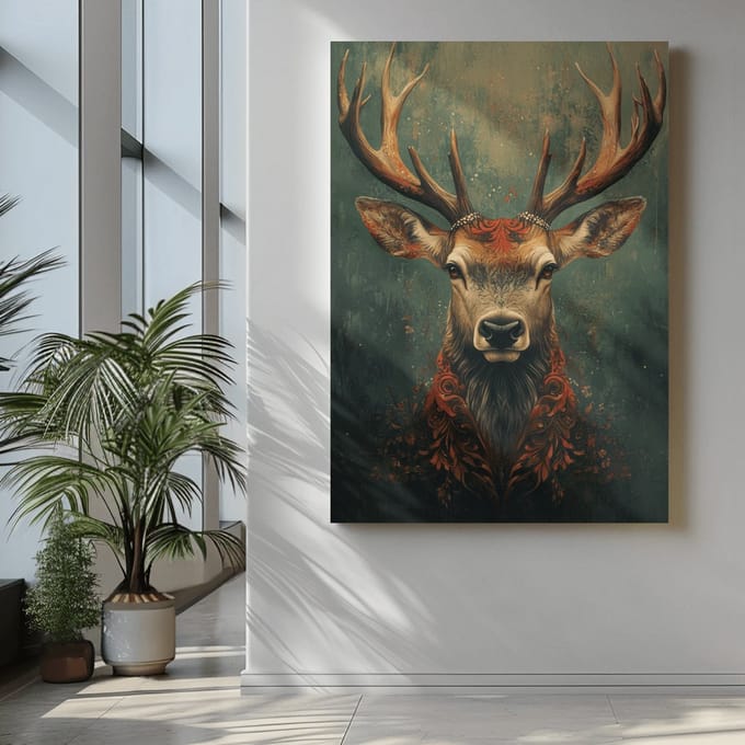 Canvas Schilderij - Dieren - Hert portret - 90x60x2 cm