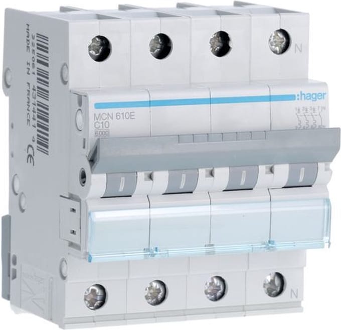 Hager Miniature circuit breaker mcb 3p+n 6ka c-10a