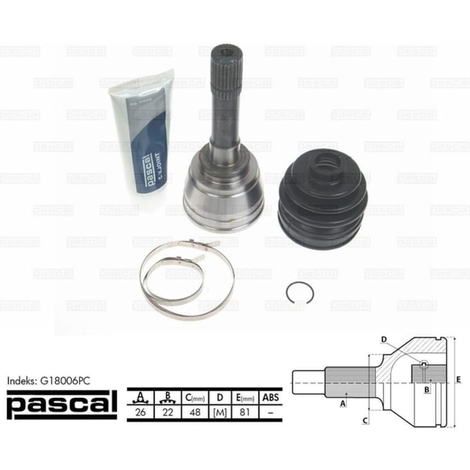 Homokineet reparatie set, aandrijfas PASCAL G18006PC