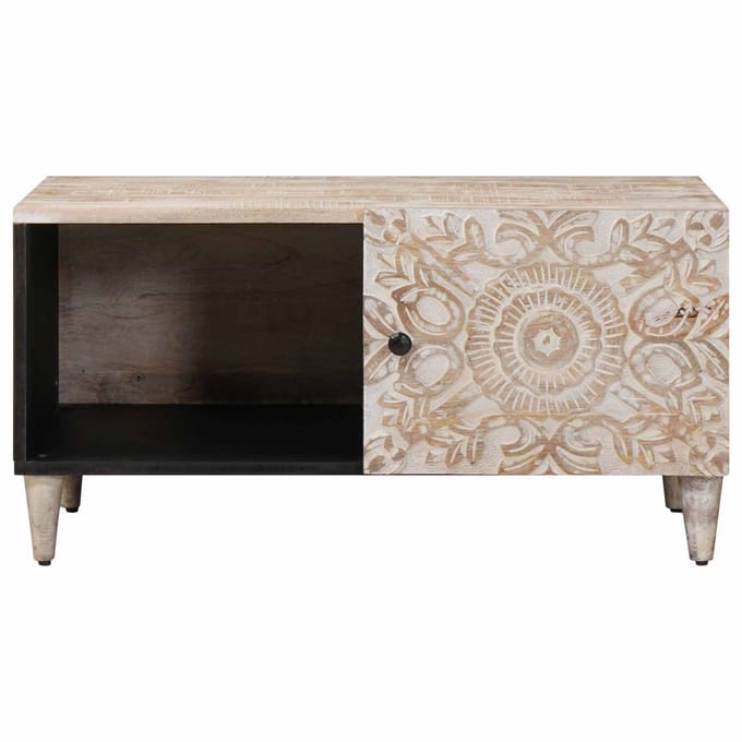 vidaXL - Salontafel - Wit - 80 - x - 50 - x - 40 - cm - Massief - Mango - Hout