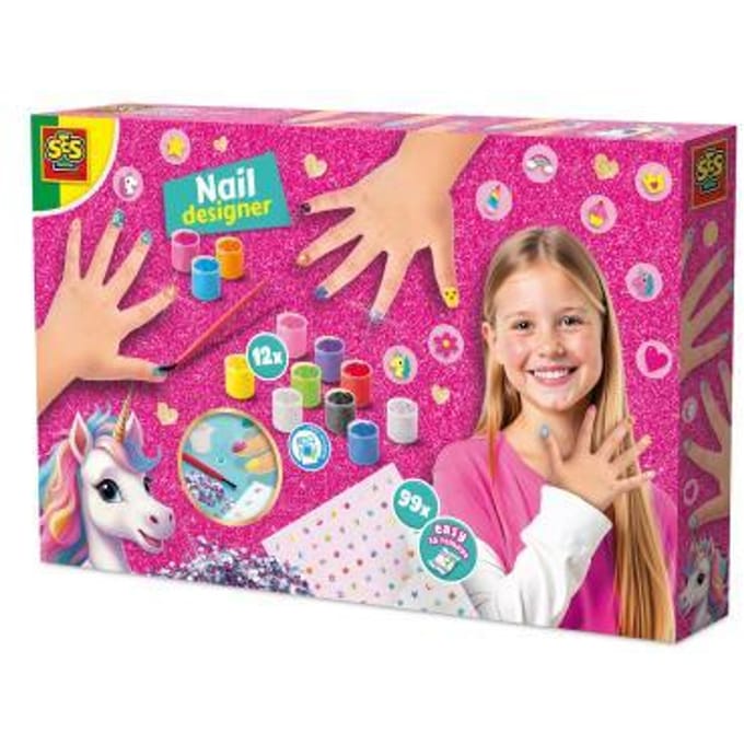 SES Creative Unicorn Nageldesigner met 12 Nagellakken - Voor Meisjes vanaf 6 Jaar - Nail Art Kinderen - Nagellak Kinderen - Eenvoudig Verwijderbaar - Schoencadeautjes Sinterklaas
