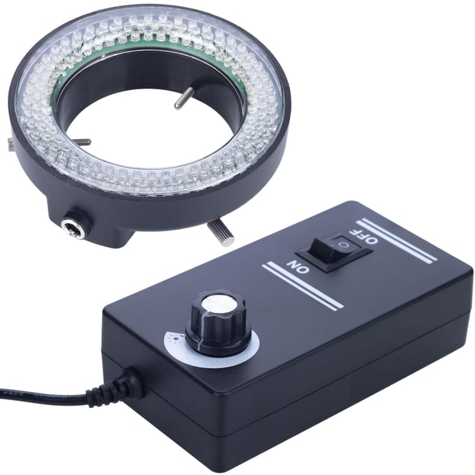 Rosfix Mikroscooplamp Regelbaar - 144xLED - Dimmer, Voeding - Ring Ø60–95 mm, Koel, Gelijkmatig