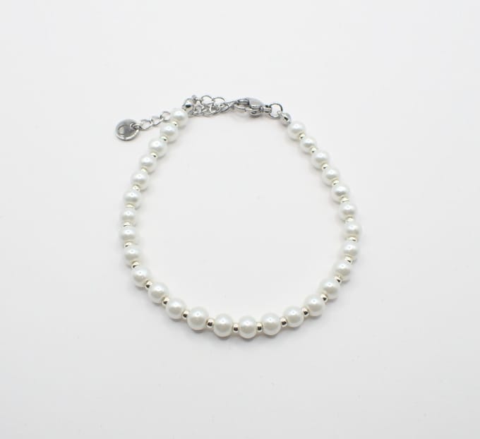 Colure® armband glasparels white 4mm zilveren Miyuki gecombineerd