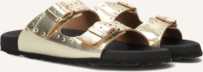 LINA LOCCHI 2 Gesp Slipper Met Studs Slippers - Dames - Goud - Maat 36