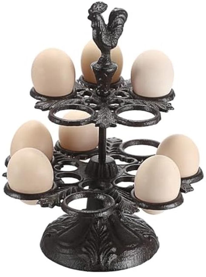 Eierrek Dubbel - Eierhouder Keuken - Eieren Presenteren - Gietijzer Decoratief - 19 x 19 x 24 cm - Zwart