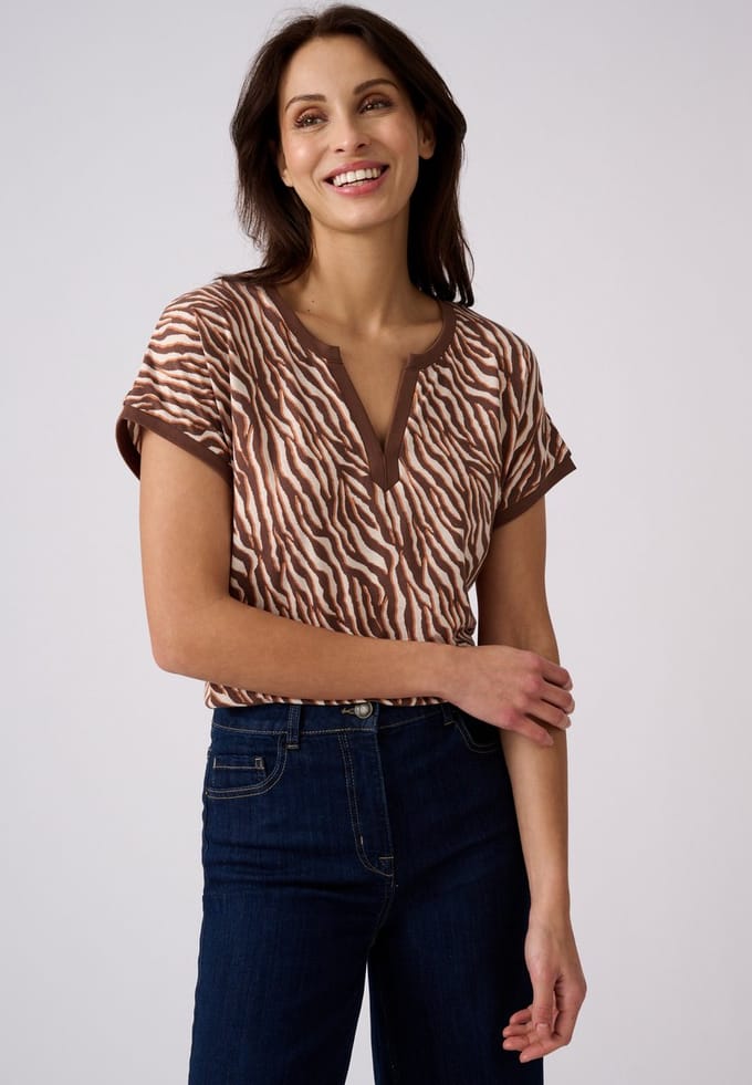 Damart - T-shirt met Tunesische halslijn - Dames - Bruin - S
